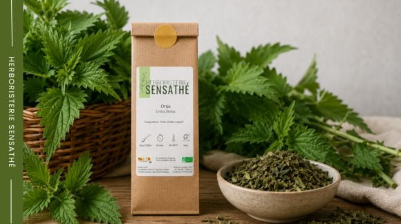 Tisane d'ortie bio Sensathé à base de feuilles d'ortie, traditionnellement utilisée comme source naturelle de fer - Herboristerie Sensathé Tisane d'ortie bio Sensathé à base de feuilles d'ortie, traditionnellement utilisée comme source naturelle de fer - Herboristerie Sensathé